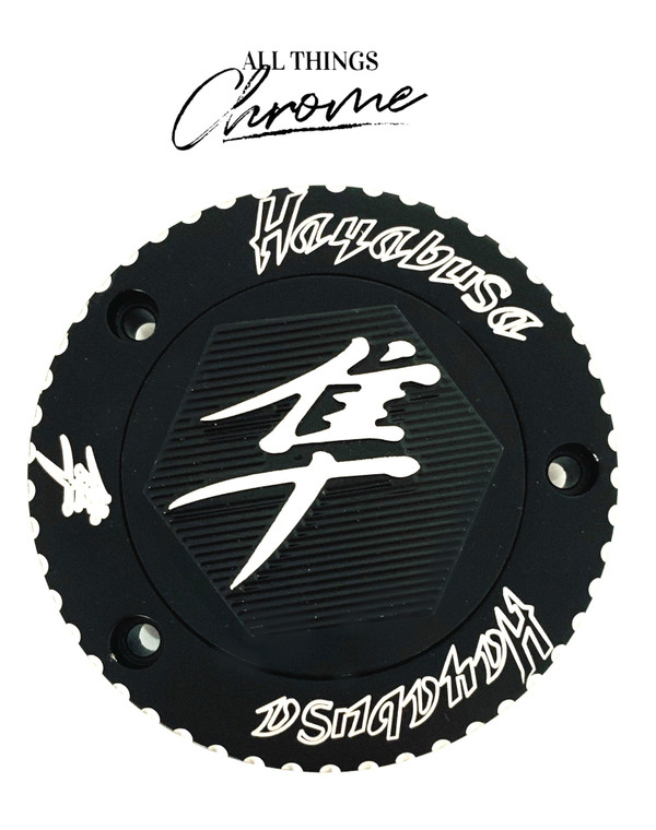 HAYABUSA BLACK CONTRAST KANJI ENGRAVED DIAMOND CUT GAS CAP 08-20 SUZUKI HAYABUSA