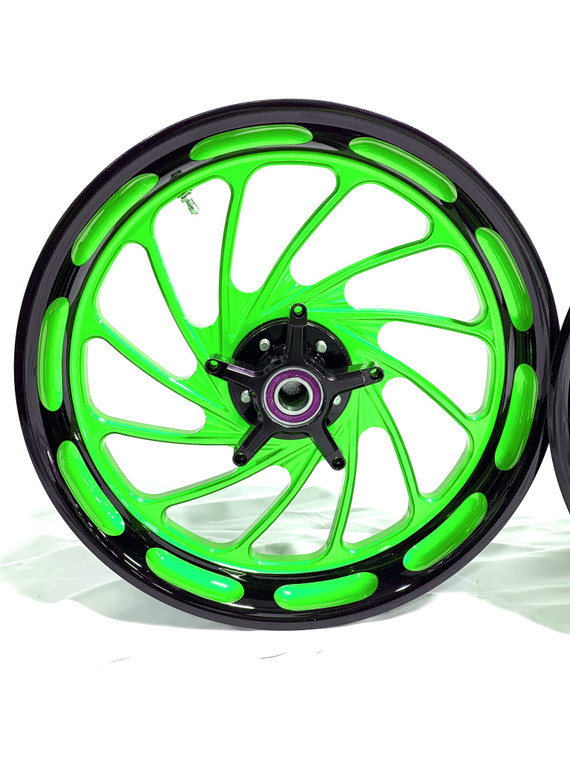 、、。、 NINJA STOCK SIZE BLACK & CANDY GREEN TURBO WHEELS 2000-2005