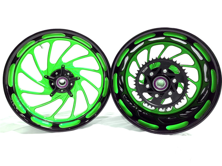 NINJA 360 FAT TIRE BLACK & CANDY GREEN TURBO WHEELS 04-10 KAWASAKI