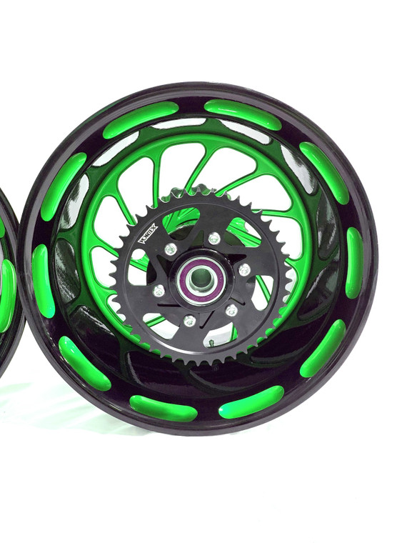 NINJA 360 FAT TIRE BLACK & CANDY GREEN TURBO WHEELS 06-11 KAWASAKI