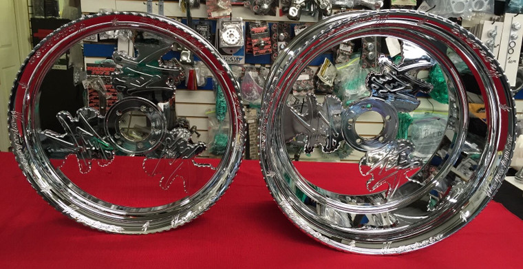 Chrome 300MM KANJI LOGO WHEELS  ~RARE CUSTOM RIMS~ FOR 99-19 SUZUKI HAYABUSA 