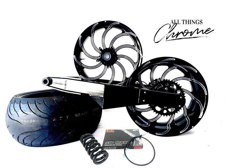 GSXR 330 FAT TIRE KIT CHAOS WHEELS SMOOTH BLACK ARM 08-20 SUZUKI GSXR 600 750