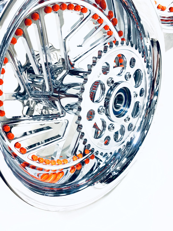 その他 M.Y NINJA 300 FAT TIRE CHROME TWIST IT WHEELS ORANGE RIVETS 12-20