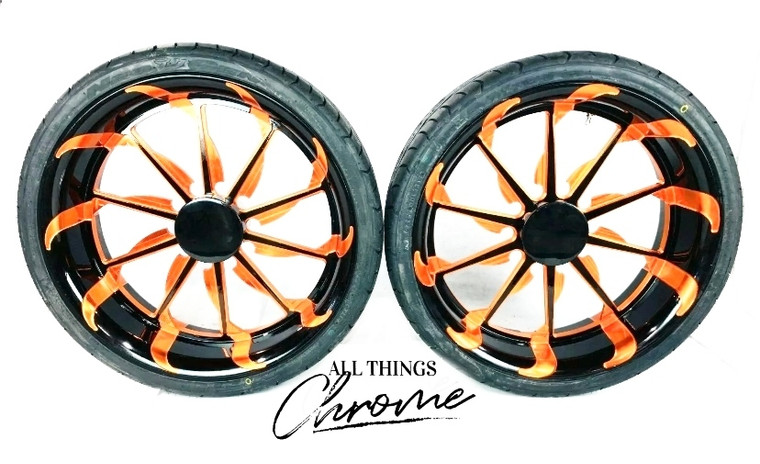 (2) 20" BLACK & ORANGE TORNADO WHEEL PACKAGE FOR 2015-2020 CAN-AM SPYDER