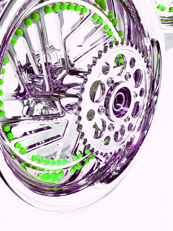 NINJA 240 FAT TIRE CHROME TWIST IT WHEELS GREEN RIVETS 00-05