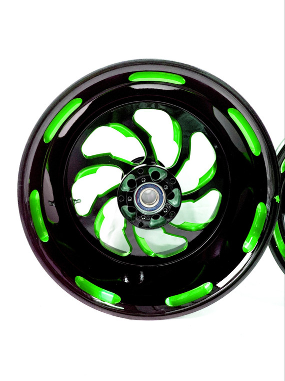 W  ZX 300 FAT TIRE BLACK & GREEN SAMURAI WHEELS 2006-2011 KAWASAKI