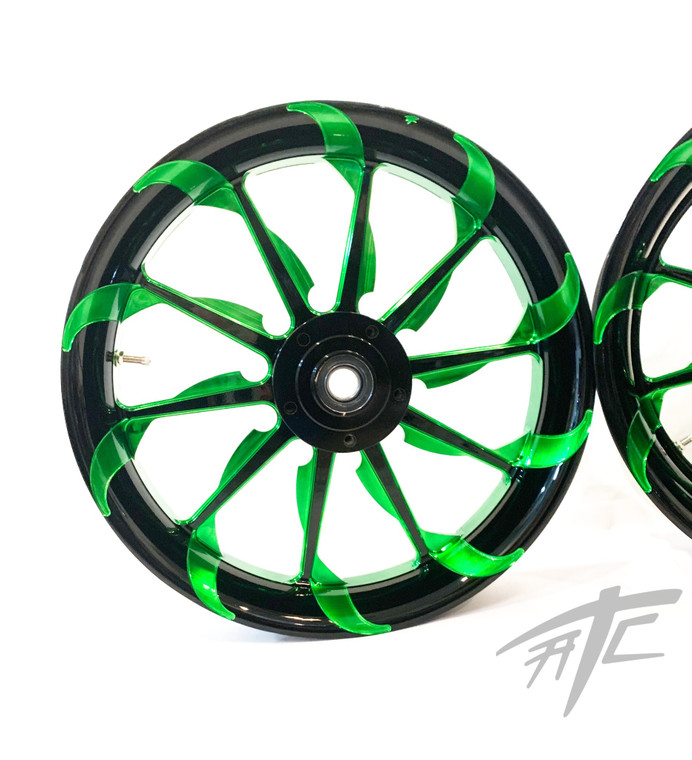 S NINJA 240 FAT TIRE BLACK AND GREEN TORNADO WHEELS 06-11 KAWASAKI
