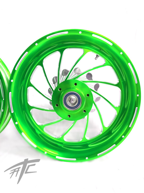 STORE'S ZX14 360 FAT TIRE CANDY GREEN CONTRAST TURBO WHEELS 06-11 KAWASAKI