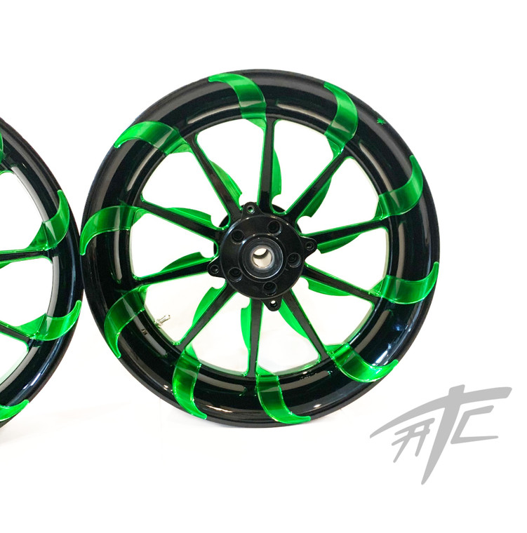 CBR1000RR 360 FAT TIRE BLACK AND GREEN TORNADO WHEELS 08-11 HONDA