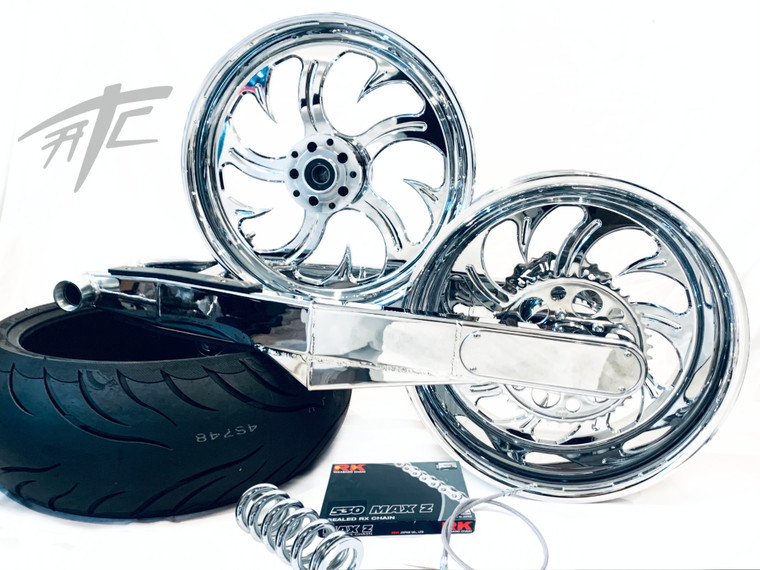 NINJA 300 FAT TIRE KIT CHROME SHARK TOOTH WHEELS 12-20 KAWASAKI 