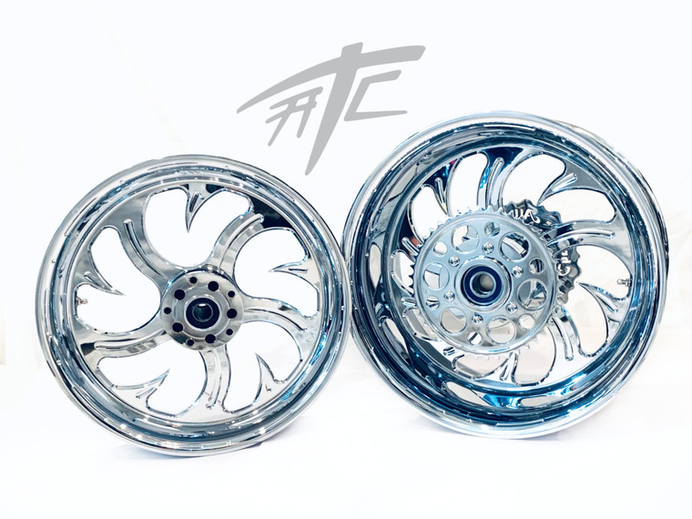 NINJA 300 FAT TIRE KIT CHROME SHARK TOOTH WHEELS 10-15 KAWASAKI