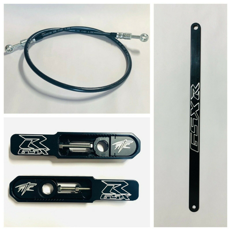 BLACK CONTRAST 3-9 OVR SWINGARM EXTENSIONS/BRAKE LINE 01-02 SUZUKI GSXR1000