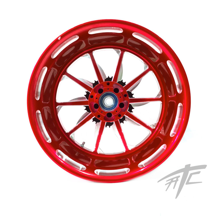 NINJA 300 FAT TIRE CANDY RED CONTRAST LAUNCH WHEELS 06-11 KAWASAKI