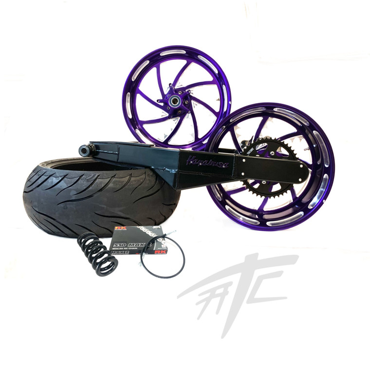 NINJA 240 FAT TIRE KIT PURPLE PIRANHA WHEELS 3D LOGO 06-11 KAWASAKI NINJA ZX-14
