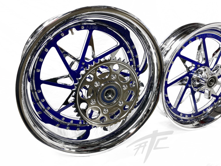 300 FAT TIRE CHROME/ROYAL BLUE SWITCHBACK WHEELS 04-15 KAWASAKI