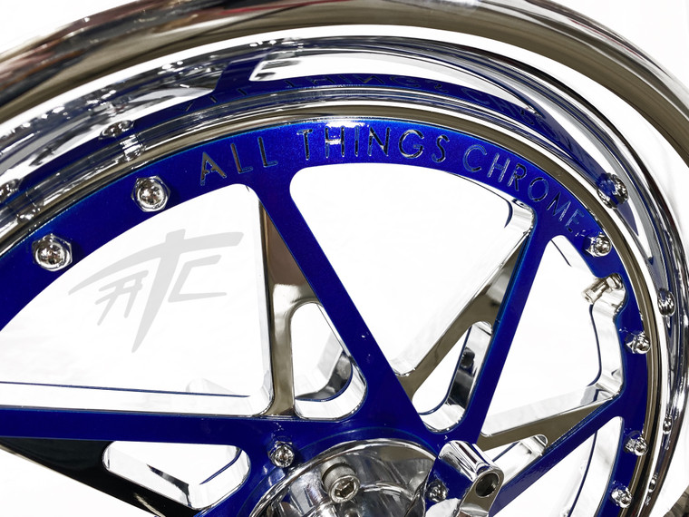 STOCK SIZE CHROME/ROYAL BLUE SWITCHBACK WHEELS 12-20 KAWASAKI