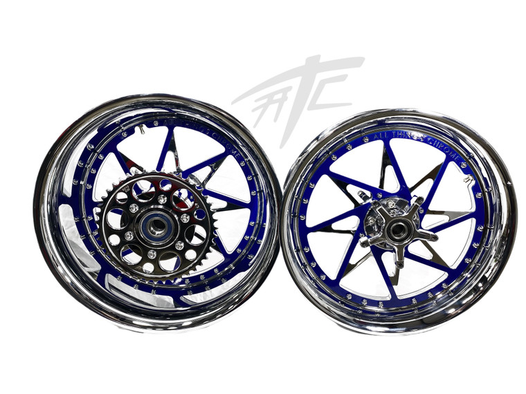 STOCK SIZE CHROME/ROYAL BLUE SWITCHBACK WHEELS 00-05 KAWASAKI
