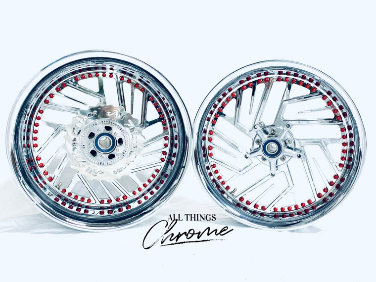 STOCK SIZE CHROME TWIST IT WHEELS W/ RED RIVETS 2022-2024 SUZUKI HAYABUSA ABS
