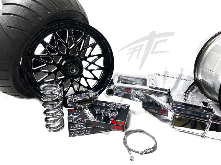 300 CHROME FAT TIRE KIT BLACK CONTRAST BANDIT WHEELS 04-15