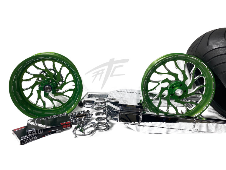 NINJA 330 STEALTH FAT TIRE KIT ILLUSION GREEN HELLIAN WHEEL 00-05
