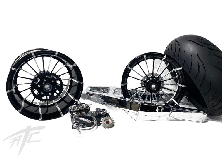 240 CHROME FAT TIRE KIT BLACK CONTRAST INFIDEL WHEELS 06-07 SUZUKI GSXR 600 750