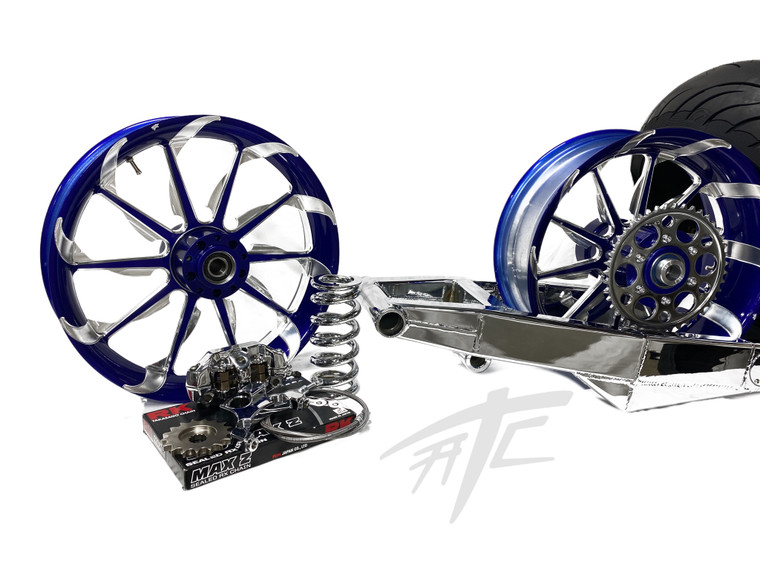 写真 240 CHROME FAT TIRE KIT BLUE CONTRAST TORNADO WHEELS 12-20