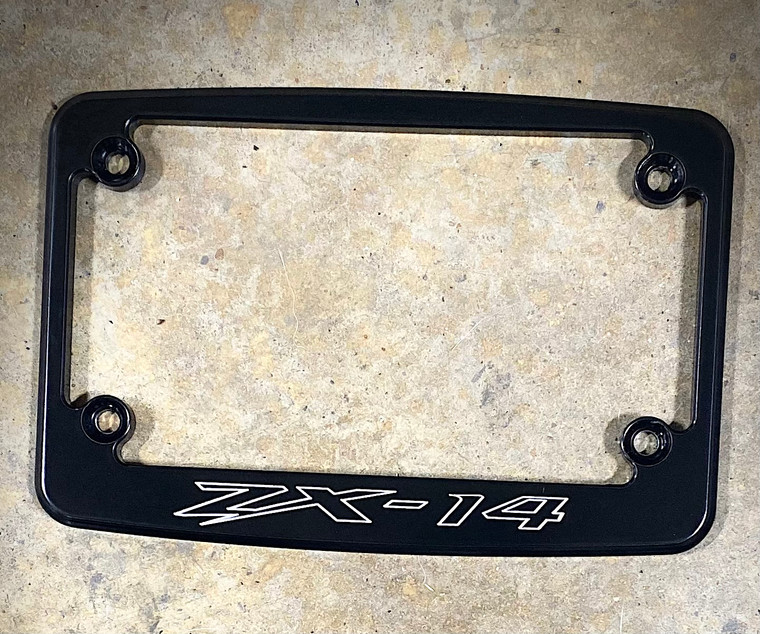 BLACK ZX-14 LICENSE PLATE FRAME W/ CHROME LICENSE PLATE BOLTS 06