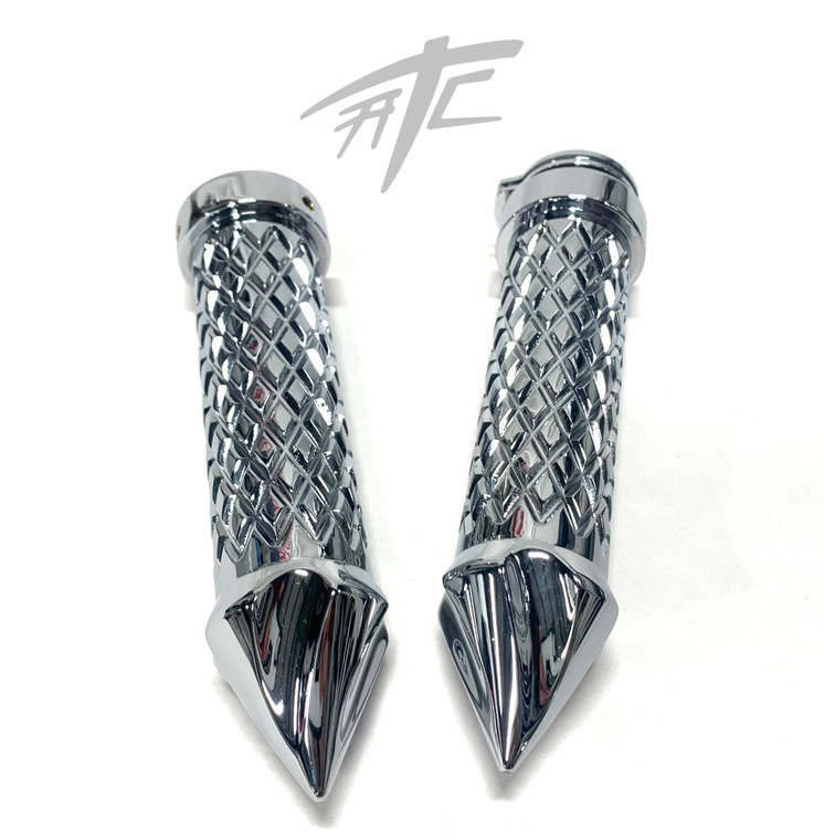 ZX-14 GRIPS CHROME DIAMOND PATTERN TWIST SPIKES ALL KAWASAKI NINJA