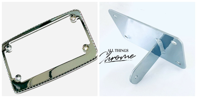 CHROME DIAMOND CUT LICENSE PLATE FRAME & PEG MOUNT TAG BRACKET ALL SPORT BIKES