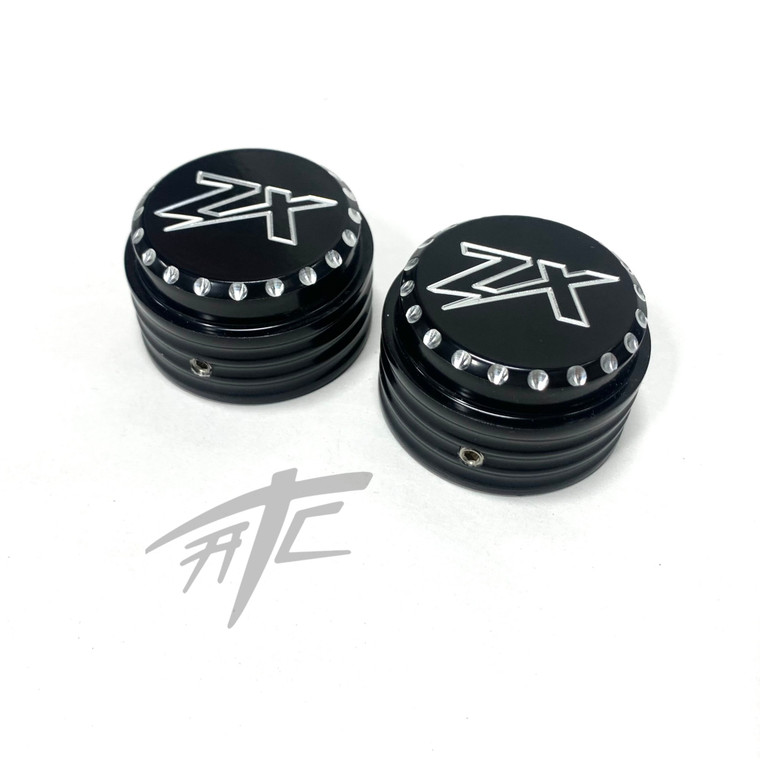 ZX-14 BLACK CONTRAST DIAMOND CUT “ZX” FORK CAPS 2006-2024 KAWASAKI