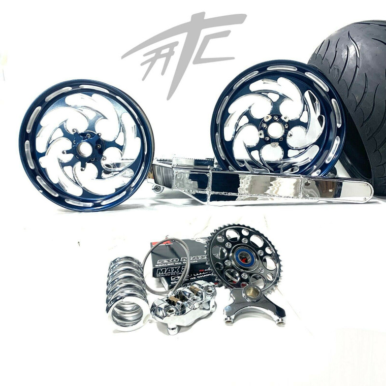 m.y.t★ 330 FAT TIRE KIT MISTY MIDNIGHT WHEELS CHROME ARM 06-11 KAWASAKI