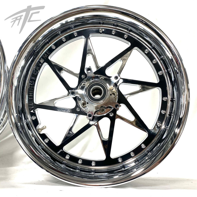 ©️ NINJA STOCK SIZE CHROME & BLACK SWITCHBACK WHEELS 12-22 KAWASAKI