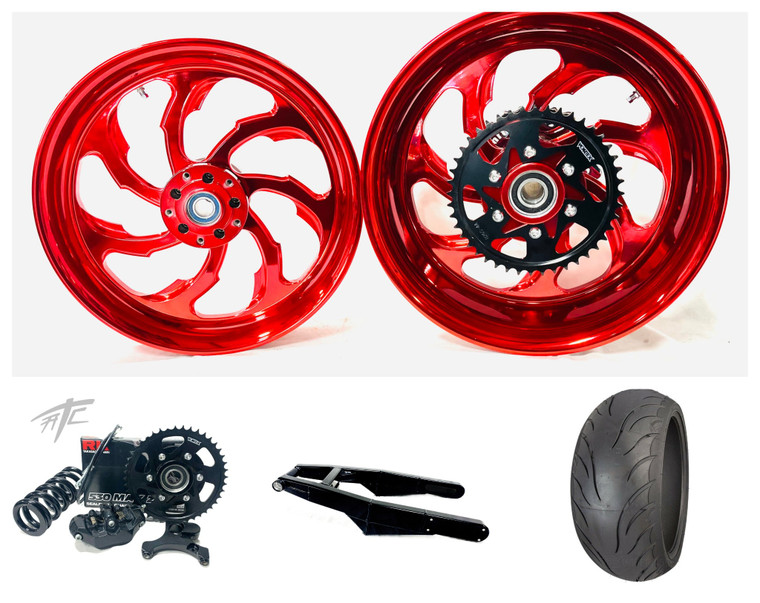 rin 2 ♡ 240 FAT TIRE KIT CANDY RED SAMURAI WHEELS BLACK ARM 12-22 KAWASAKI