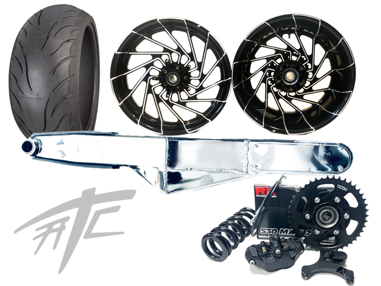 240 FAT TIRE KIT BLACK CONTRAST MAYHEM WHEELS CHROME ARM 08-20 SUZUKI GSXR600750