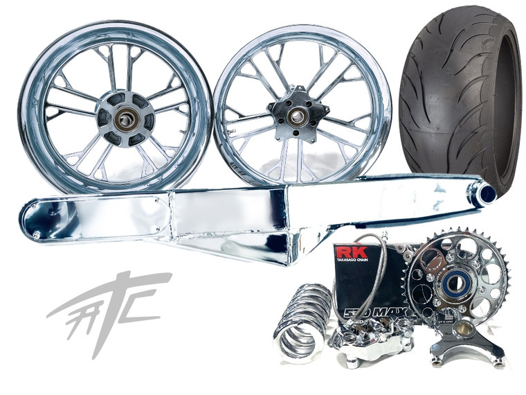 240 FAT TIRE KIT CHROME KILO WHEELS CHROME STEALTH ARM 06-11 KAWASAKI NINJA ZX14
