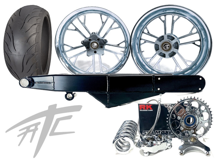 240 FAT TIRE KIT CHROME KILO WHEELS BLACK STEALTH ARM 01-05 SUZUKI GSXR 600 750
