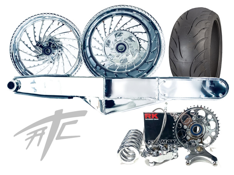 240 FAT TIRE KIT CHROME ICE WHEELS CHROME STEALTH ARM 06-11 KAWASAKI NINJA ZX-14