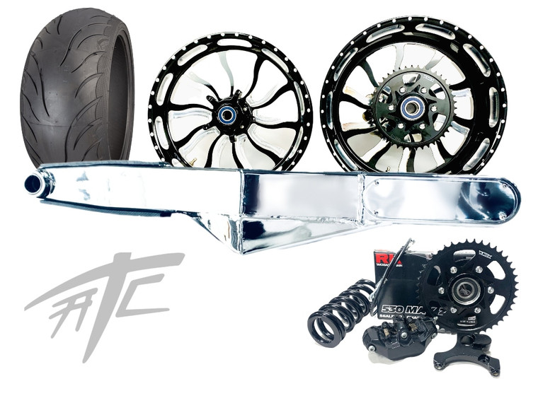 240 FAT TIRE KIT BLACK CONTRAST INFERNO WHEELS CHROME ARM 09-14 YAMAHA YZF R1