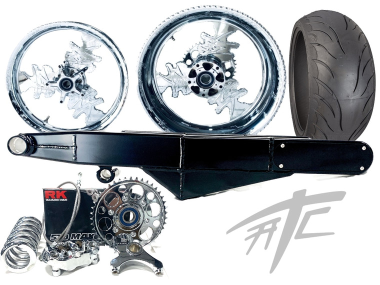 240 FAT TIRE KIT CHROME KANJI WHEELS BLACK STEALTH ARM 99-07 SUZUKI HAYABUSA