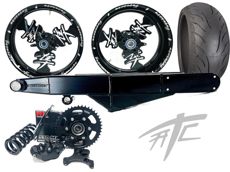 240 FAT TIRE KIT BLACK CONTRAST KANJI WHEELS STEALTH ARM 99-07 SUZUKI HAYABUSA