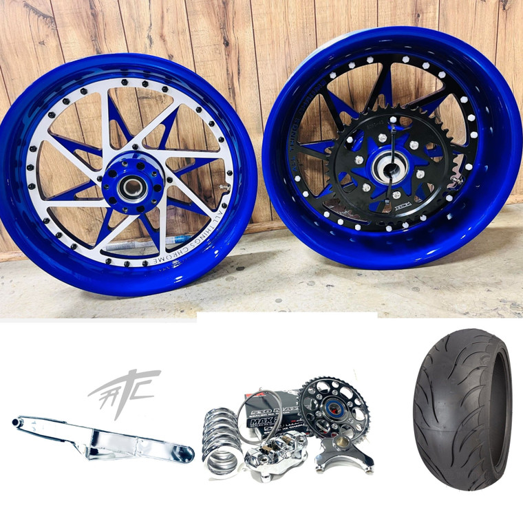 330 FAT TIRE KIT BLUE-WHITE-BLACK SWITCHBACKS CHROME ARM 99-07 SUZUKI HAYABUSA