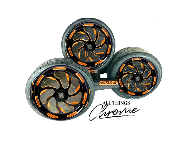 COMPLETE 360 FAT TIRE KIT 20" FRONTS BLACK & ORANGE Samurai Wheels CAN-AM SPYDER