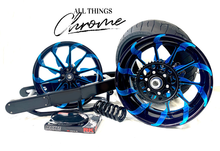 HAYABUSA 240 FAT TIRE KIT BLACK AND BLUE TORNADO WHEELS 08-12 SUZUKI HAYABUSA