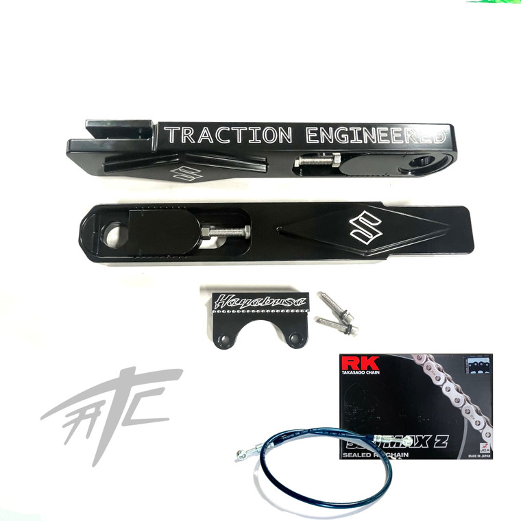 BLACK CONTRAST X-LONG SWINGARM EXTENSIONS PACKAGE COMPLETE 99-07 SUZUKI HAYABUSA
