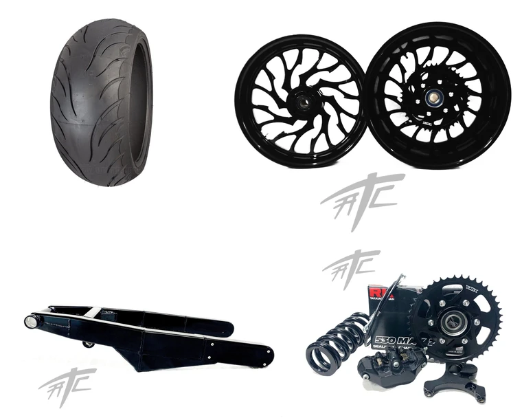 300 OSD FAT TIRE KIT SOLID BLACK "HELLIAN" WHEELS 22-26 SUZUKI HAYABUSA