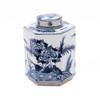 Blue & White Hexagonal  Flower Bird Tea Jar