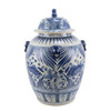 Blue And White Village Fish Lidded Jar Foo Dog Handles