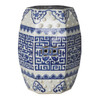 Blue & White Hex Geometric Garden Stool