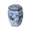 Hexagonal Blue & White Fish Motif Garden Stool