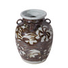 Rustic Brown Four Loop Handle Jar Twisted Flower Motif - Small